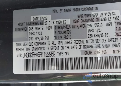 2024 Mazda Cx-90 Phev Preferred z USA, uszkodzony, nr VIN JM3KKBHA5R1122959